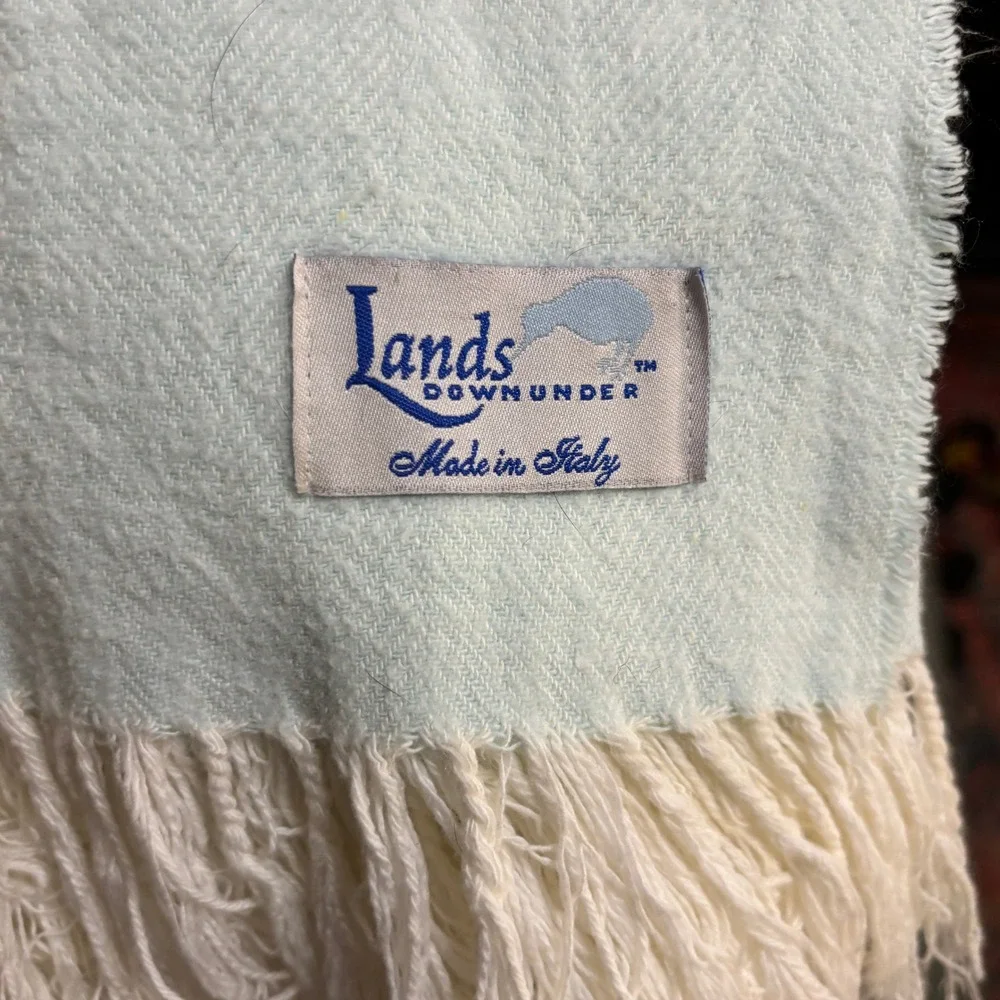 VTG Lands Downunder Light Blue Herringbone Throw Blanket Made in Italy Fringe